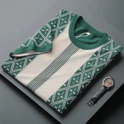 Huaguo Green Jacquard Slim Fit T-Shirt for Men