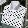 Men’s Classic Business Black and White Polka Dot Logo Button Short Sleeve