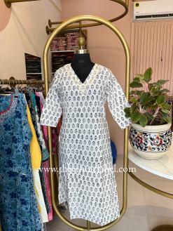 Alternative view of "Aria" Hand Embroidered Block Printed Cotton kurta