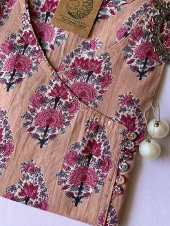 Alternative view of "Butterscotch" Violet Hand block printed Angrakha Cotton Kurta