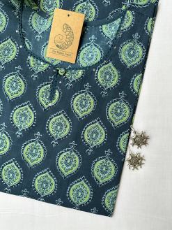 Alternative view of Blue Ajrakh Hand Block Printed laced Cotton kurta - Big Size