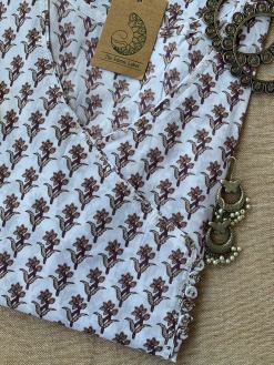 Alternative view of Hand Block Printed White Boota Angrakha Cotton Kurta